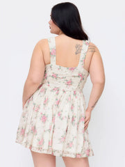 Lace Floral Square Neck Ruffled Bowknot Dress Curve & Plus