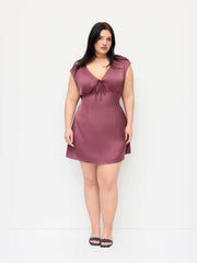V-neck Zipper Ruched Mini Dress Curve & Plus