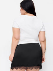 Low Rise Lace Trim Bodycon Mini Skirt Curve & Plus