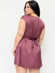 V-neck Zipper Ruched Mini Dress Curve & Plus