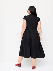 Stretchy Stand Collar Ruffle Midi Dress Curve & Plus