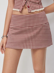 Jacquard Low Rise Gingham A-line Mini Skort