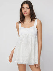 Square Neck Lace Bowknot Oversized Top & Mid Rise Ruffled Shorts Set