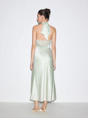 Satin Halter Neck Wrap High Rise Mermaid Maxi Dress