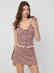 Jacquard Low Rise Gingham A-line Mini Skort