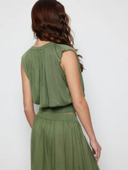 Knit High Stretch Round Neckline Drawstring Top