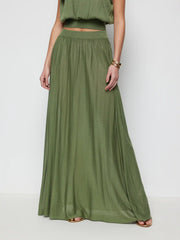 Knit Mid Rise High Stretch Draped Maxi Skirt