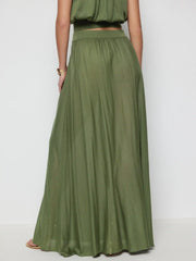 Knit Mid Rise High Stretch Draped Maxi Skirt