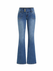 Denim Low Rise Pocket Flared Jeans
