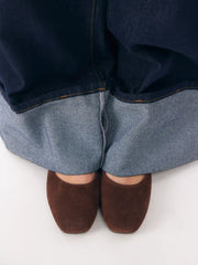FAUX SUEDE SQUARE TOE BUCKLE MARY JANE FLATS