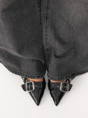 POINTED TOE BUCKLE KITTEN HEELS