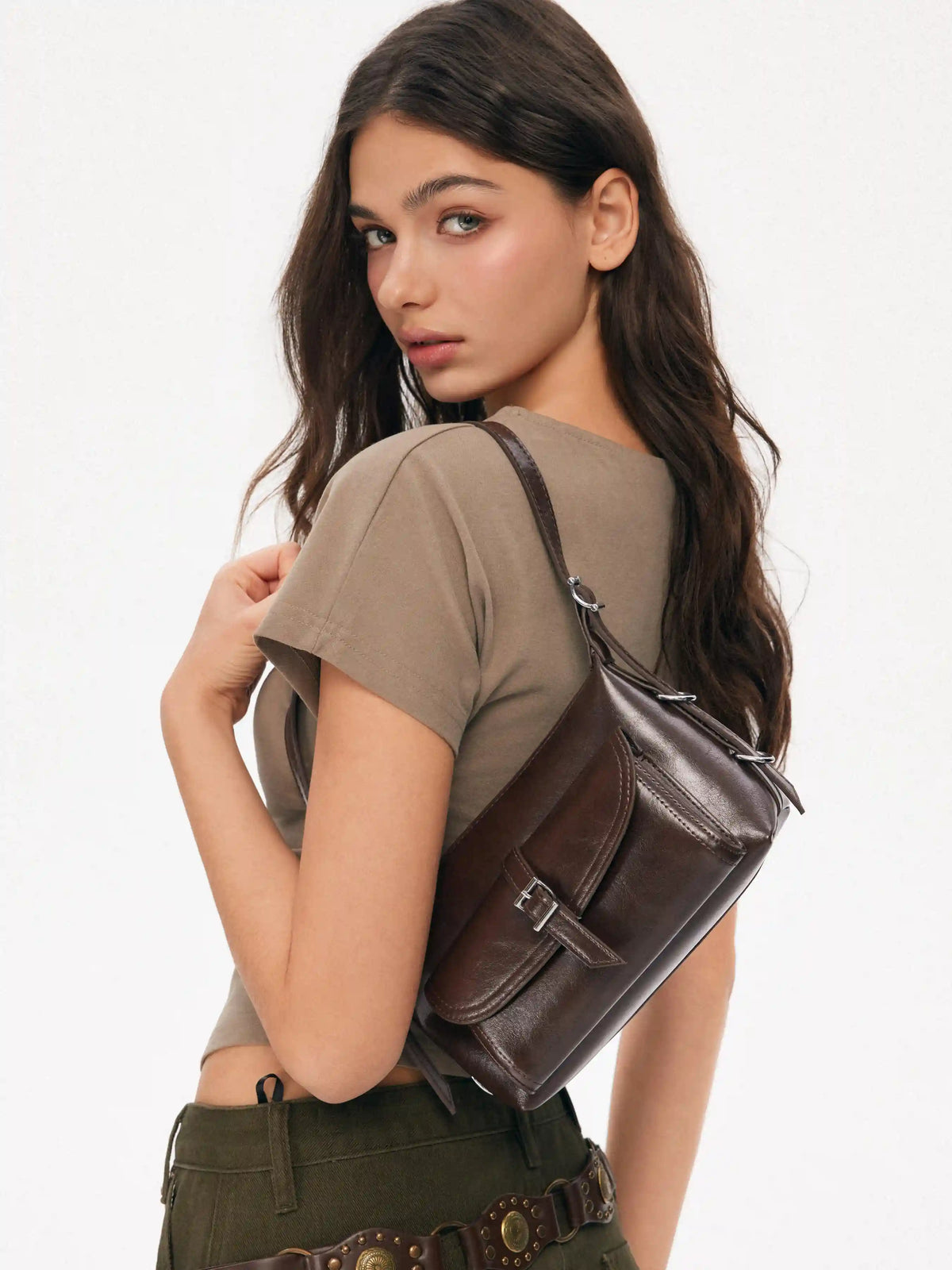 BUCKET DECOR FAUX LEATHER SHOULDER BAG