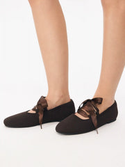 SQUARE TOE LACE-UP FLATS