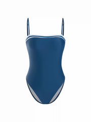 High Stretch Square Neck Contrast Binding One Piece Swimsuit