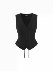 V-neck Knotted Cinched Waist Blazer Vest
