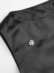 Satin Pearl Rhinestone Boat Neck Floral Zip Through Mini Dress Curve & Plus