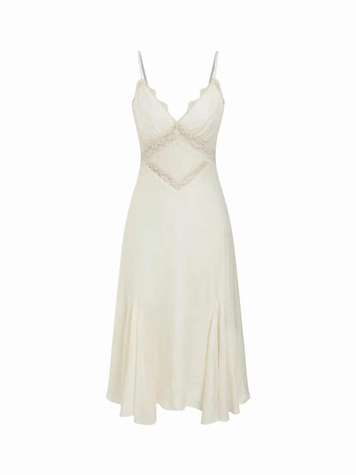 V-neck Lace Panel A-line Cami Midi Dress