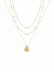 SHELL & STARFISH & FAUX PEARL LAYERED NECKLACE