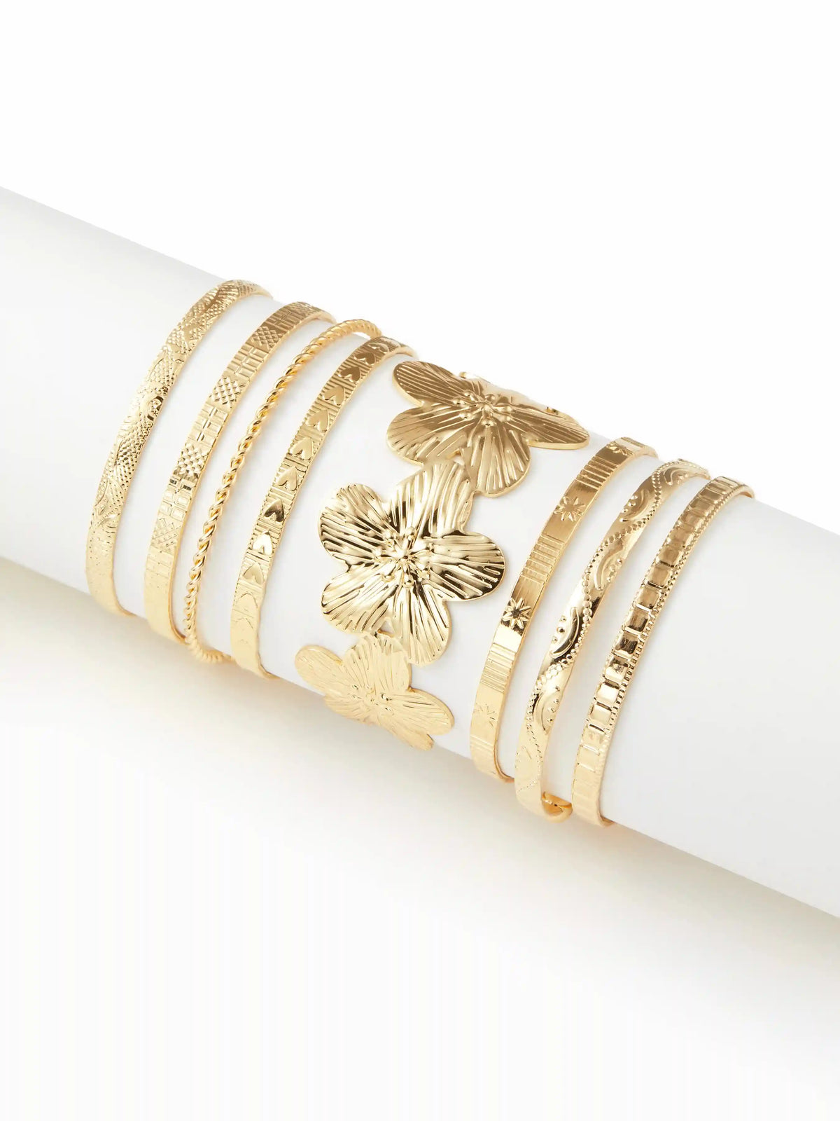 8 PCS TWISTED & TEXTURED & FLORAL BRACELET SET