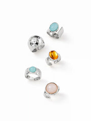 5 PCS GEMSTONE OPEN RING SET