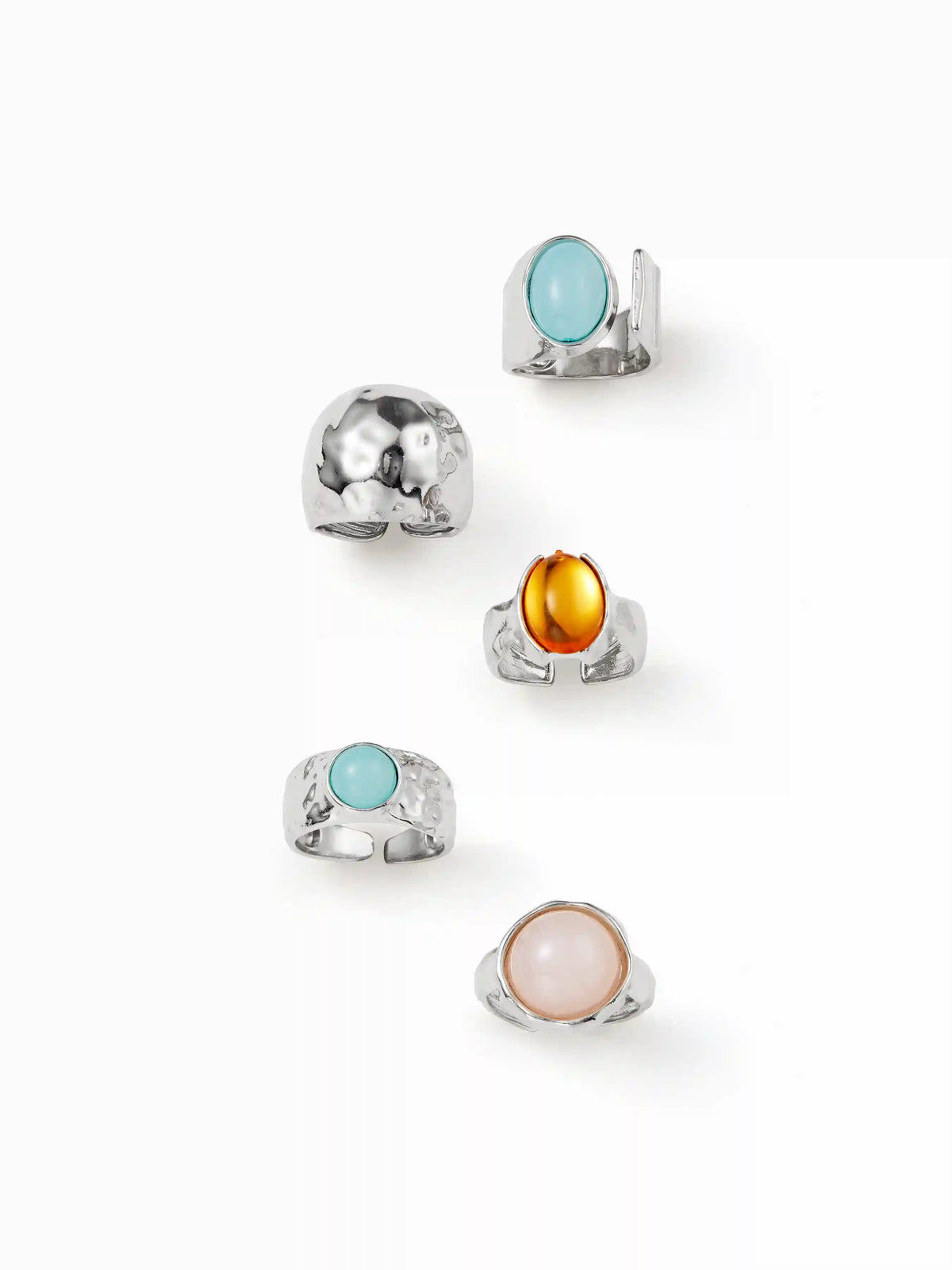 5 PCS GEMSTONE OPEN RING SET