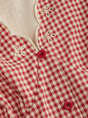 Cotton-blend Gingham V-neck Scallop Hem A-line Mini Dress Curve & Plus