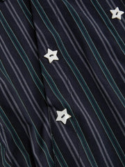 Cotton-blend Striped Collar Asymmetrical Hem Star Button Blouse Curve & Plus