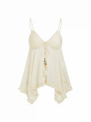 Jacquard Sweetheart Tie-front Hanky Hem Cami Top