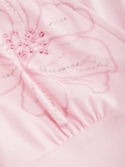Floral Embroidery Rhinestone V-Neck Ruffle Sleeve Top