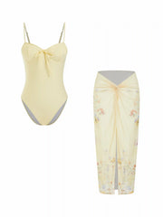 Sweetheart Neck Floral Print High Stretch One Piece Swimsuit With Sheer Wrap Skirt