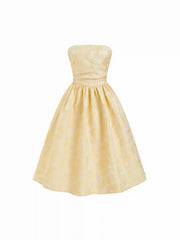 Jacquard Sculptural Ruched Lace Up Bandeau Flared Maxi Dress With Bowknot Scarf