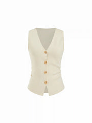 Knit V-neck Metal Button Slim Fit Vest