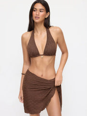 3 Piece Halter Neckline Lace Triangle Bikini Top & Cheeky Bottom With Sarong Bikini Set