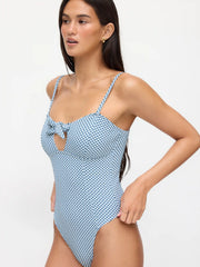 Sweetheart Neckline Gingham Graphic Bowknot One Piece Swimsuit