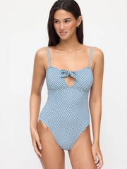 Sweetheart Neckline Gingham Graphic Bowknot One Piece Swimsuit