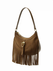 FAUX SUEDE FRINGED SHOULDER BAG