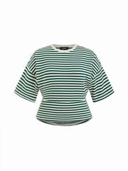 Cotton-blend Striped Short Sleeve Cinched Waist Tee Curve & Plus