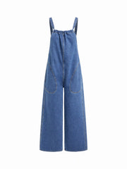 Denim Bowknot Mid Rise Wide Leg Overalls