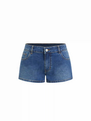 Stretch Denim Low Rise Floral Shorts