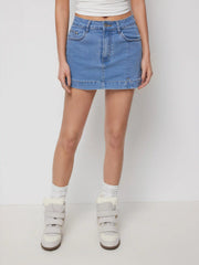 Washed Denim High Rise Slim Leggings Micro Shorts with Metal Detail