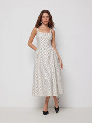 Sculptural Square Neck Spots Polka Dot ALINE Maxi Dress