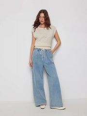 Knit Boat Neck Hollow Out Top
