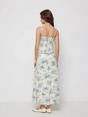 Floral Square Neck Drawstring Tank Top & Mid Rise Maxi Skirt Set