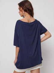 High Stretch Asymmetrical Neck Fish Graphic Oversized Short Sleeve Tee