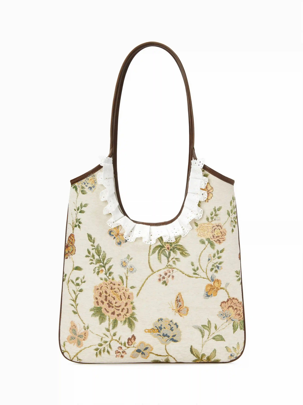 FLORAL CRIMPED TRIM TOTE BAG