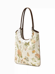 FLORAL CRIMPED TRIM TOTE BAG