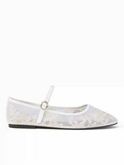 EMBROIDERED MESH MARY JANE FLATS