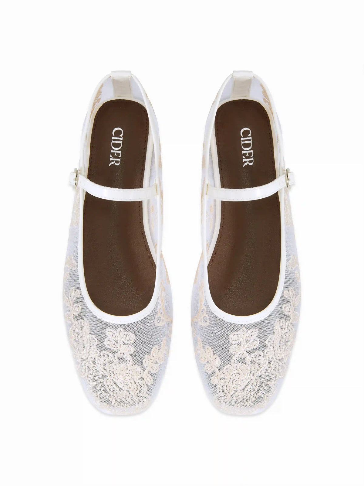 EMBROIDERED MESH MARY JANE FLATS