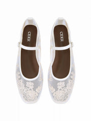 EMBROIDERED MESH MARY JANE FLATS