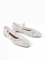 EMBROIDERED MESH MARY JANE FLATS